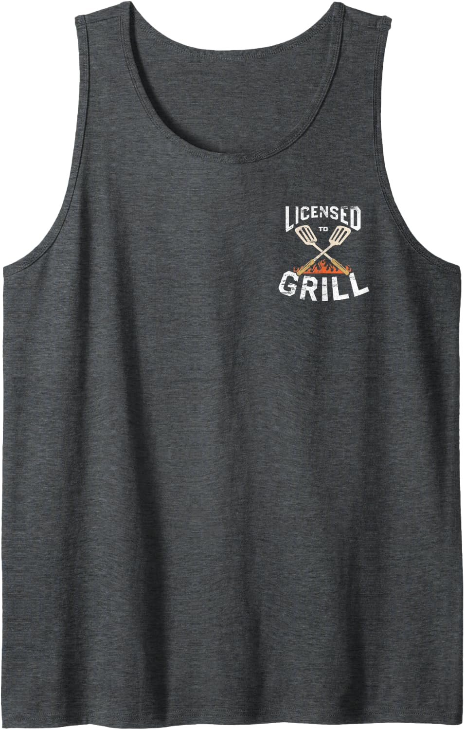 Mens Licensed To Grill Pocket Emblem | BBQ Chef Grilling Tank Top - Dark Heather Grey