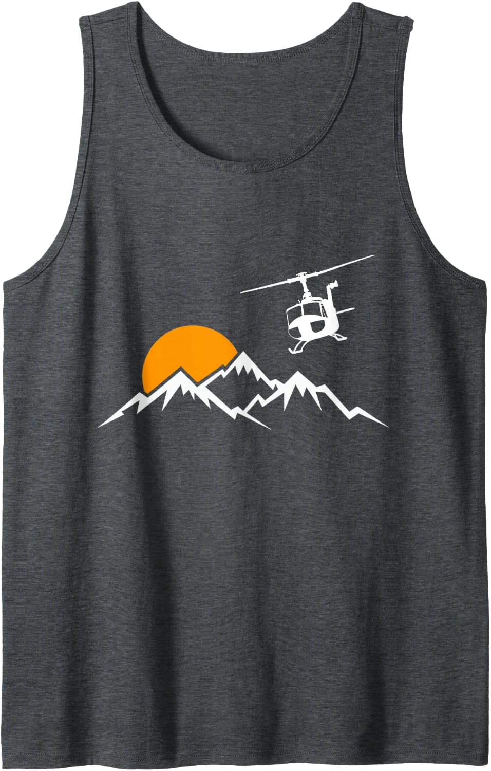 UH-1 Huey Helicopter Flying Over Mountain Retro Sunset Tank Top - Dark Heather Grey