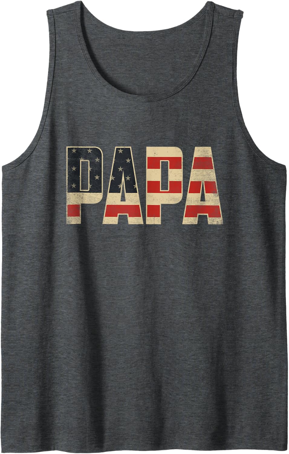 Mens Papa Bold Patriotic American Flag Father’s Day Papa Tank Top - Dark Heather Grey