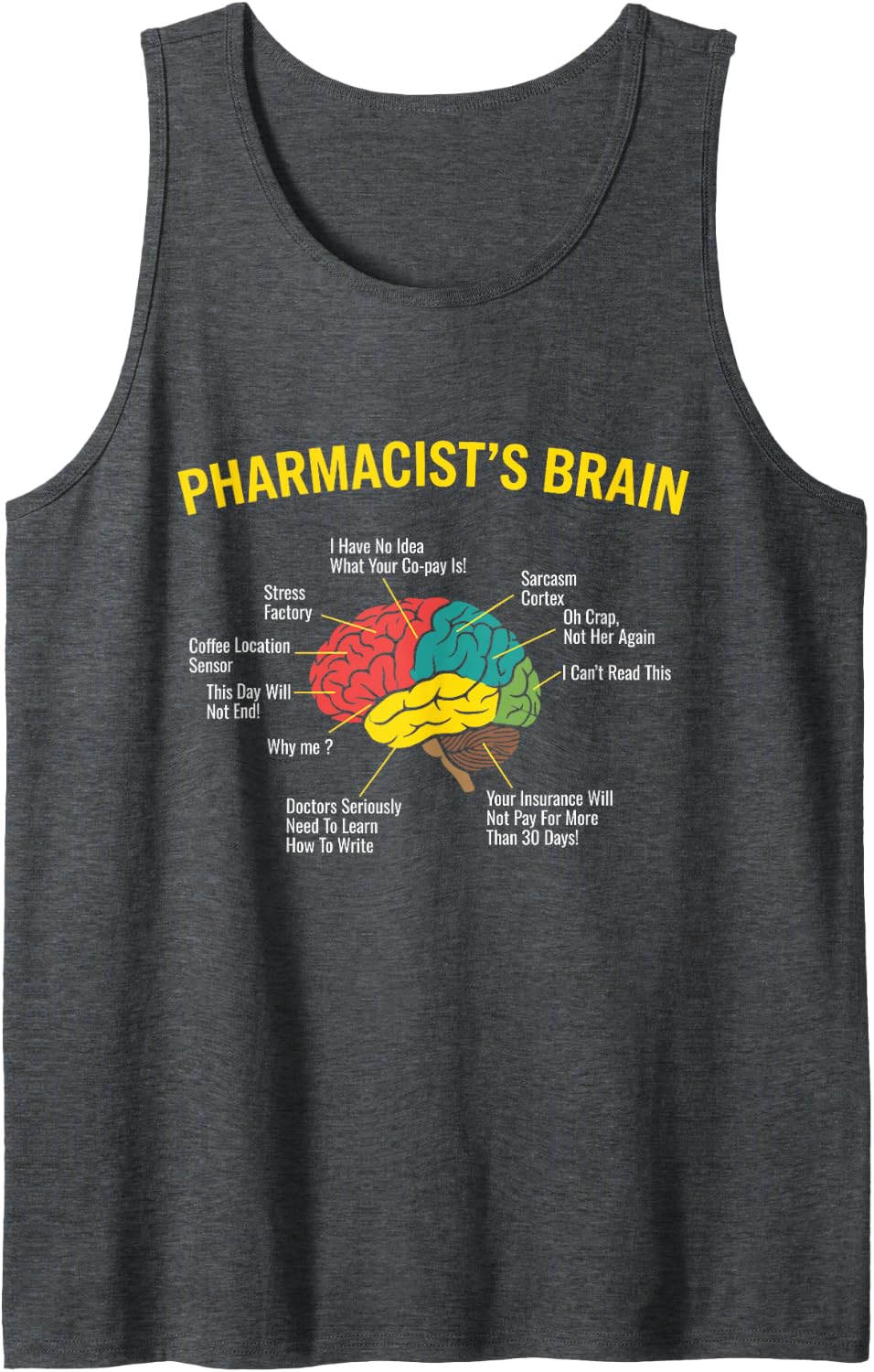 Pharmacist Brain Funny Pharmacy Work Humor Tank Top - Dark Heather Grey