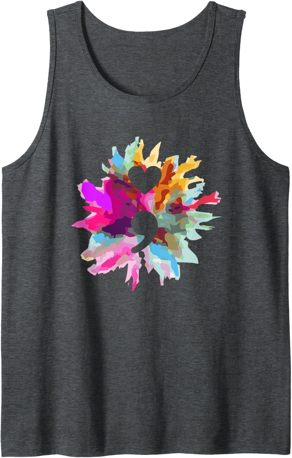 Heart Shape Semicolon Suicide Prevention Awareness Tank Top - Dark Heather Grey