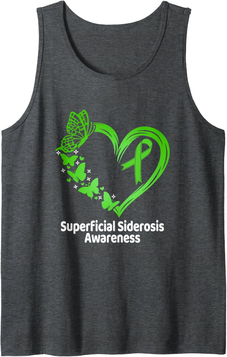 Superficial Siderosis Awareness Heart Butterfly Sleeveless Tank Top - Dark Heather Grey