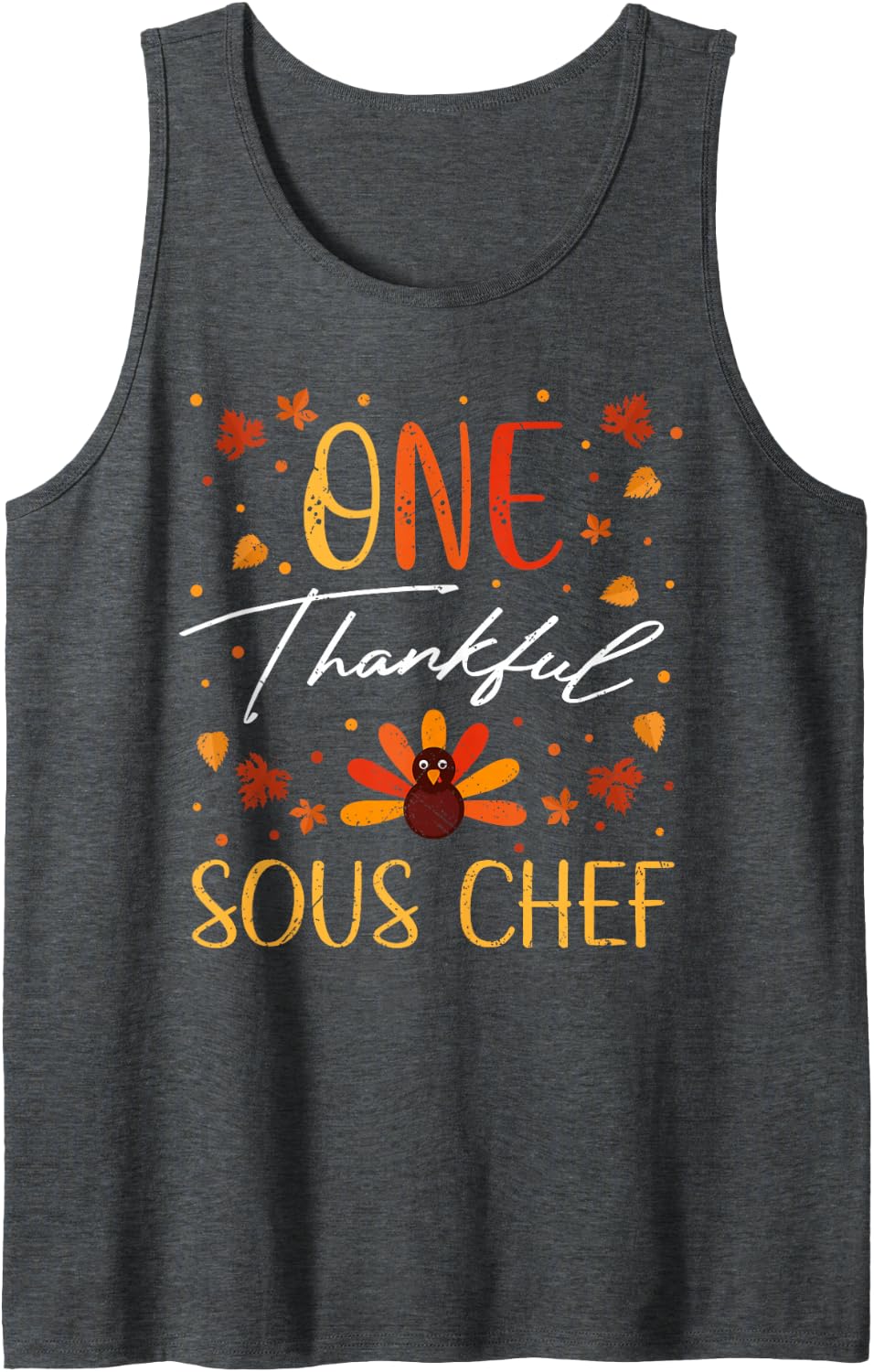One Thankful Sous Chef Thanksgiving Fall Vintage Sleeveless Tank Top - Dark Heather Grey