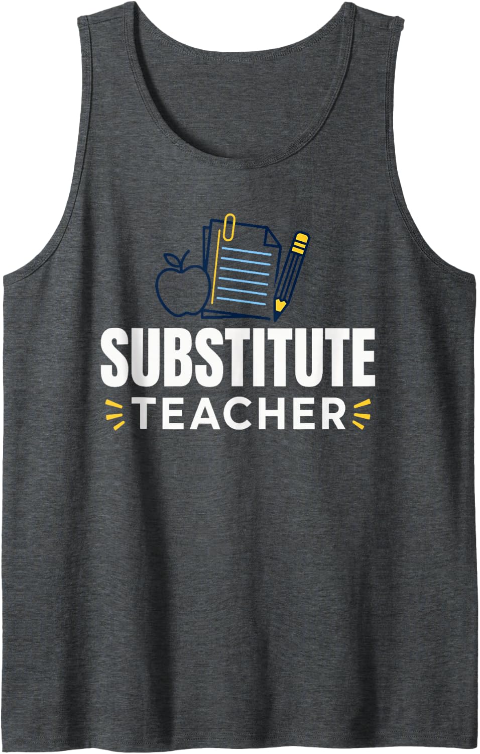 Substitute Teacher Pencil Notebook Line Art Sleeveless Tank Top - Dark Heather Grey
