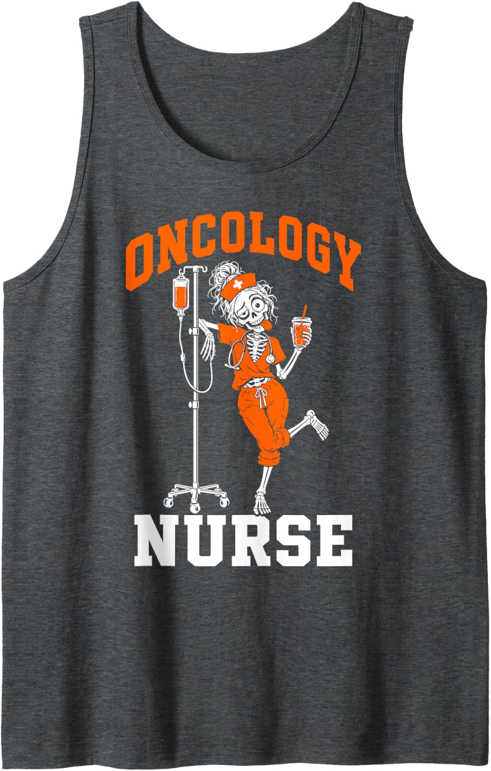 Funny Halloween Nursing Party Oncology Nurse Sleeveless Tank Top - Dark Heather Grey