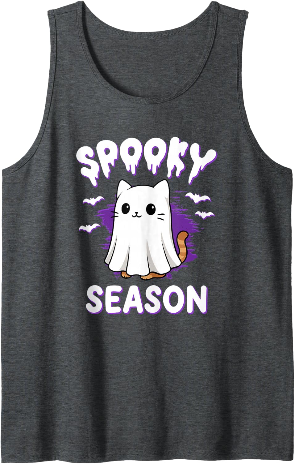 Spooky Season Cute Cat Ghost Halloween Costume Sleeveless Tank Top - Dark Heather Grey