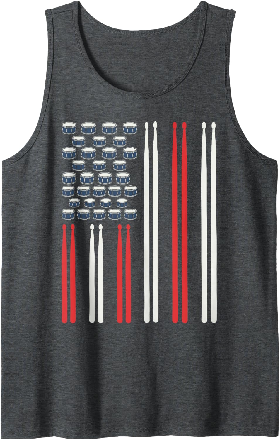 US Flag Play Drums Sticks Drummer Musician Rock Music Band Tank Top - Dark Heather Grey