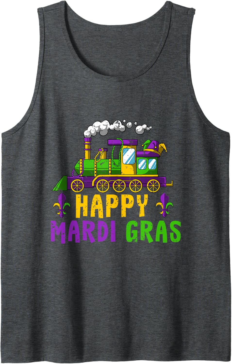 Happy Mardi Gras Jester Train Carnival Parade Party Boys Sleeveless Tank Top - Dark Heather Grey
