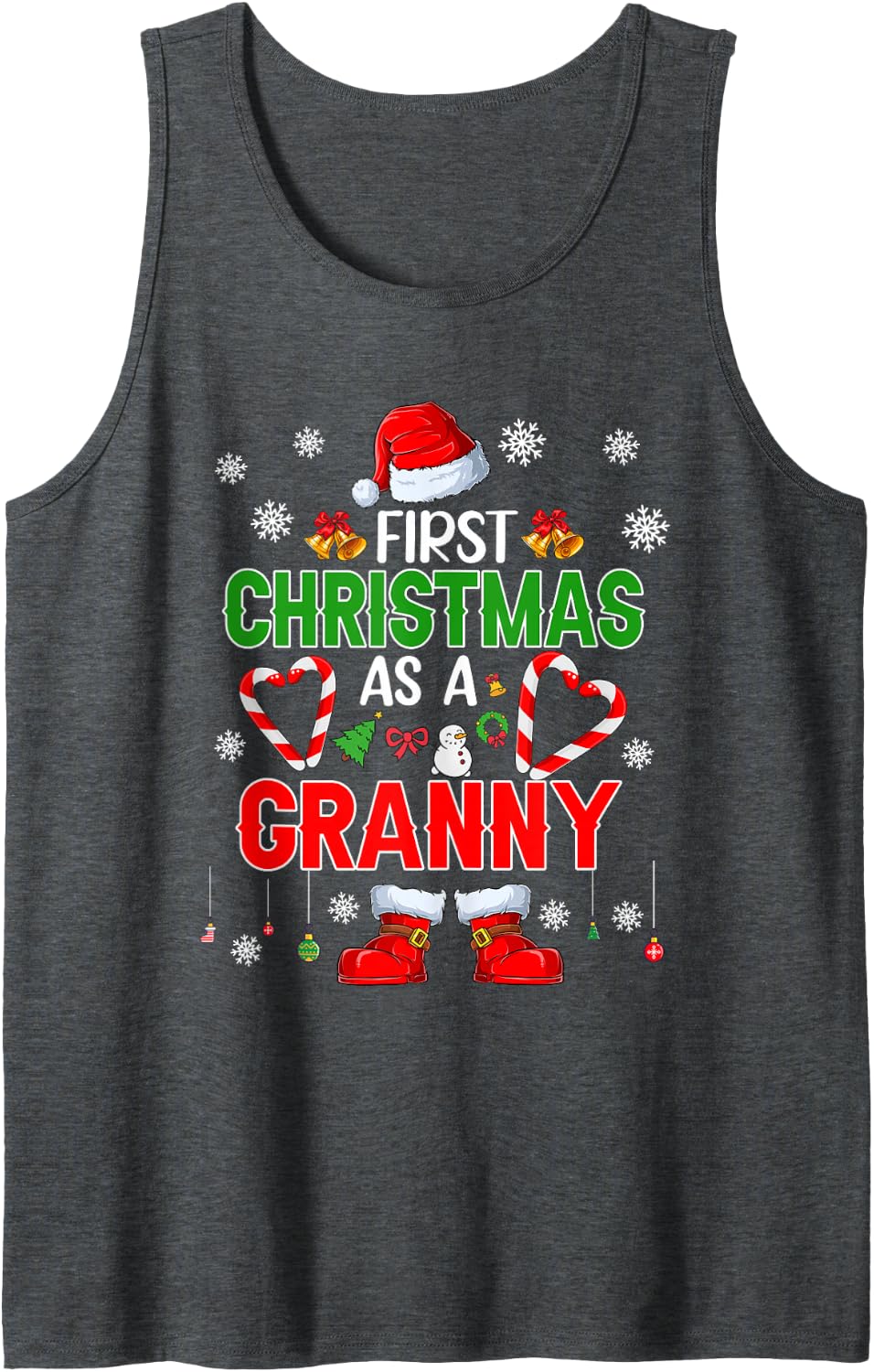 First Christmas As A Granny Santa Proud Expecting New Baby Sleeveless Tank Top - Dark Heather Grey