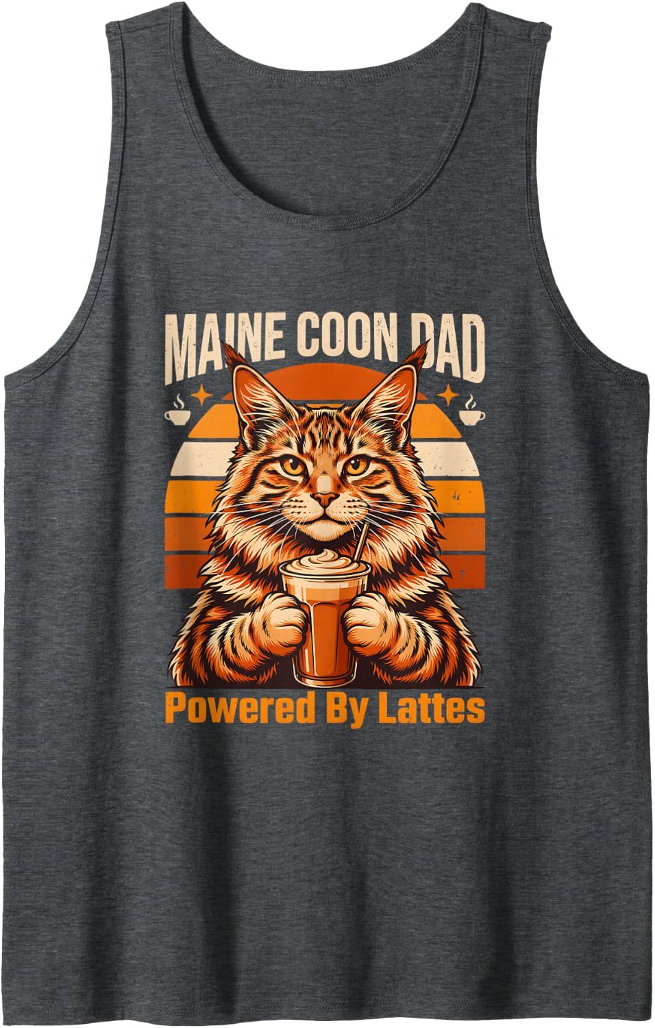 Powered By Lattes Maine Coon Dad Coffee Lovers Sleeveless Tank Top - Dark Heather Grey