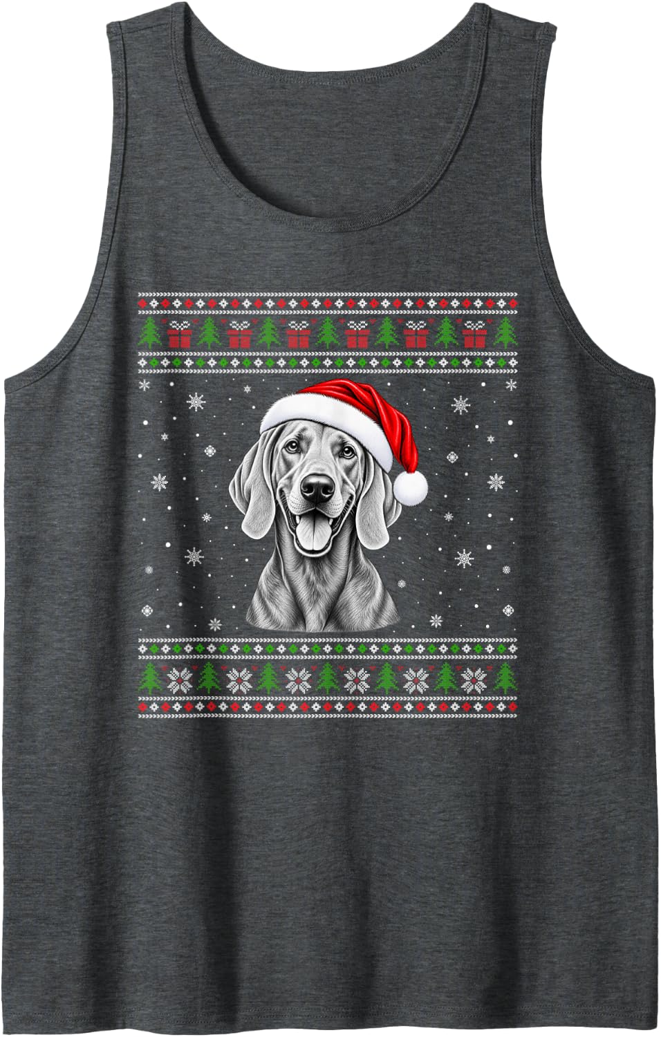 Weimaraner Dog Ugly Christmas Sweater Santa Hat Xmas Dog Sleeveless Tank Top - Dark Heather Grey