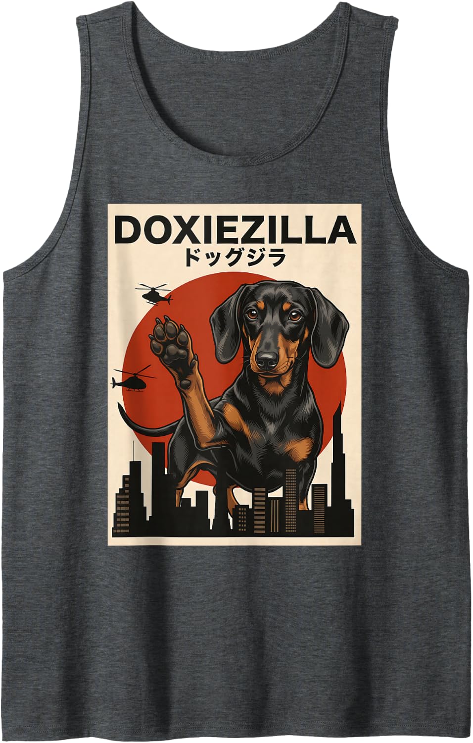 Dachshund Doxiezilla Black Sleeveless Tank Top - Dark Heather Grey