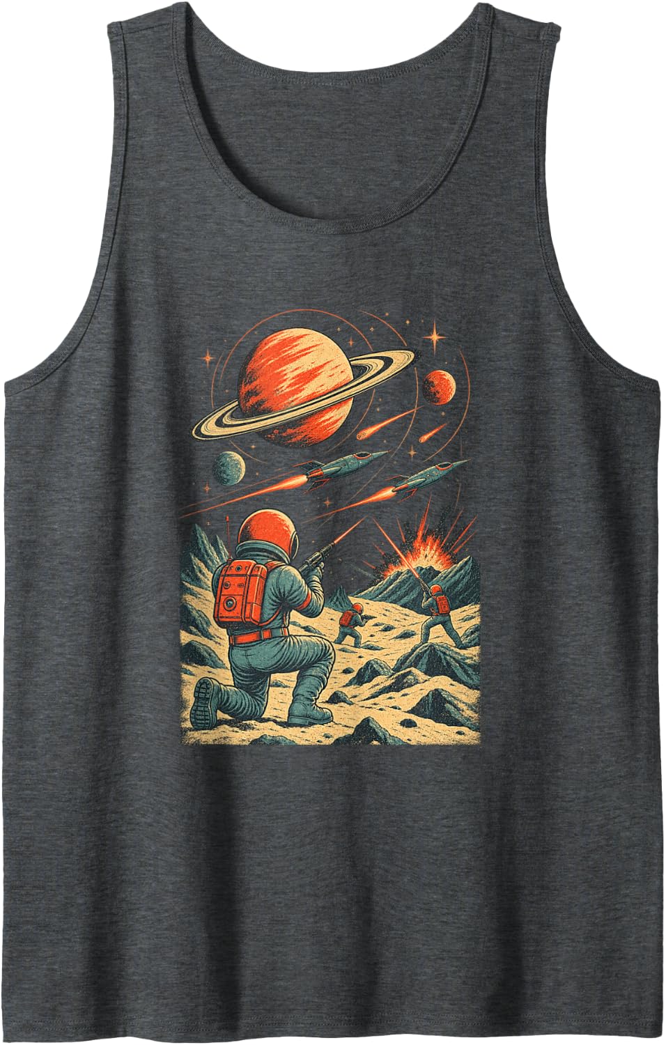 Retro Space Battle Outerspace Cosmic Alien Lover Astronomy Sleeveless Tank Top - Dark Heather Grey