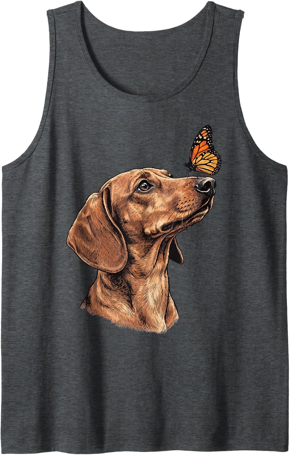 Dachshund Butterfly Sleeveless Tank Top - Dark Heather Grey