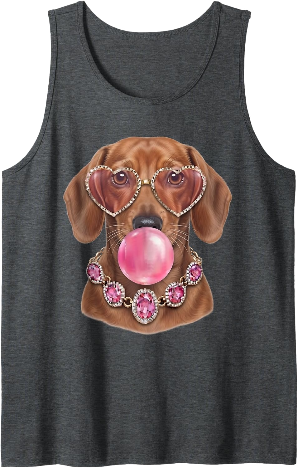 Cute Preppy Dachshund - Dachshund Mom Womens Girls Sleeveless Tank Top - Dark Heather Grey