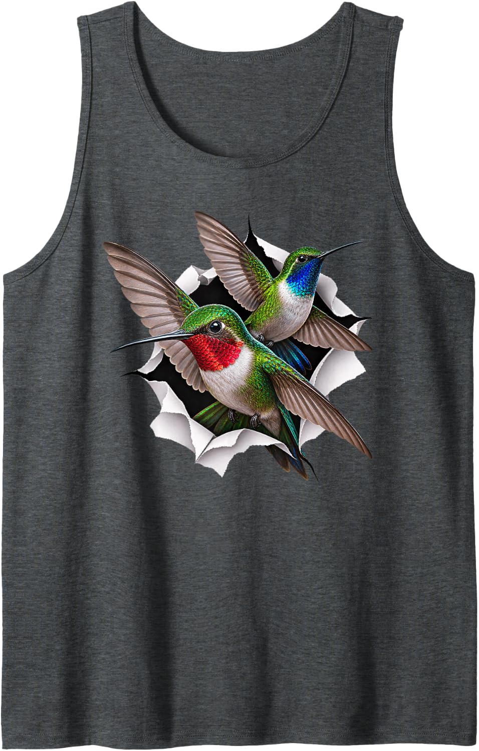 Funny Hummingbirds Peeking Cute Zoo Animal Lover Sleeveless Tank Top - Dark Heather Grey