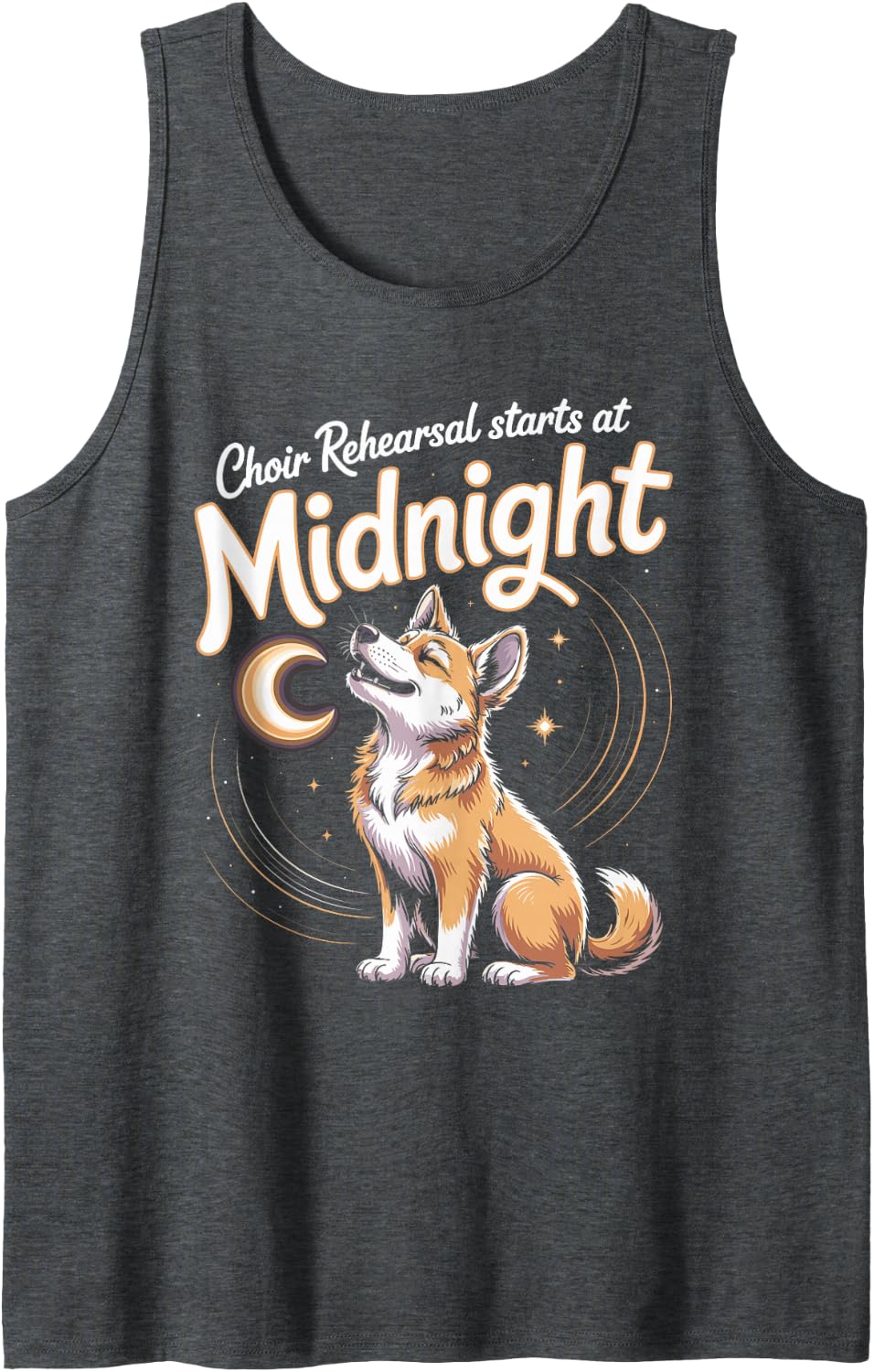Choir Rehearsal Starts at Midnight Dingo Owner Sleeveless Tank Top - Dark Heather Grey
