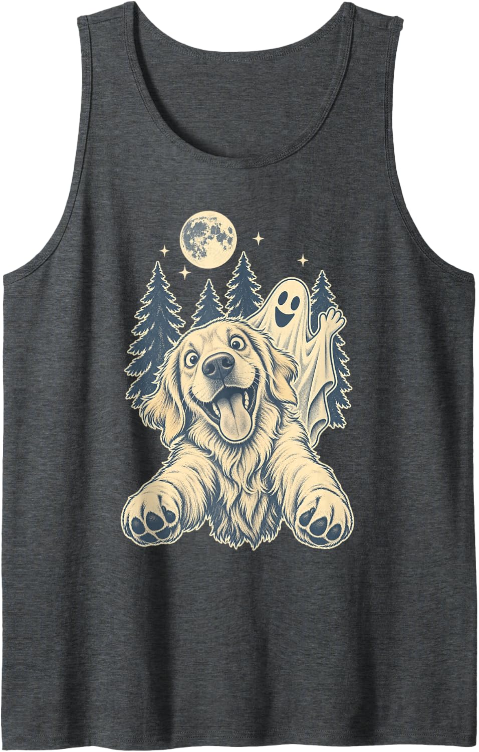 Golden Retriever Ghost Selfie Halloween Dog Mom Sleeveless Tank Top - Dark Heather Grey