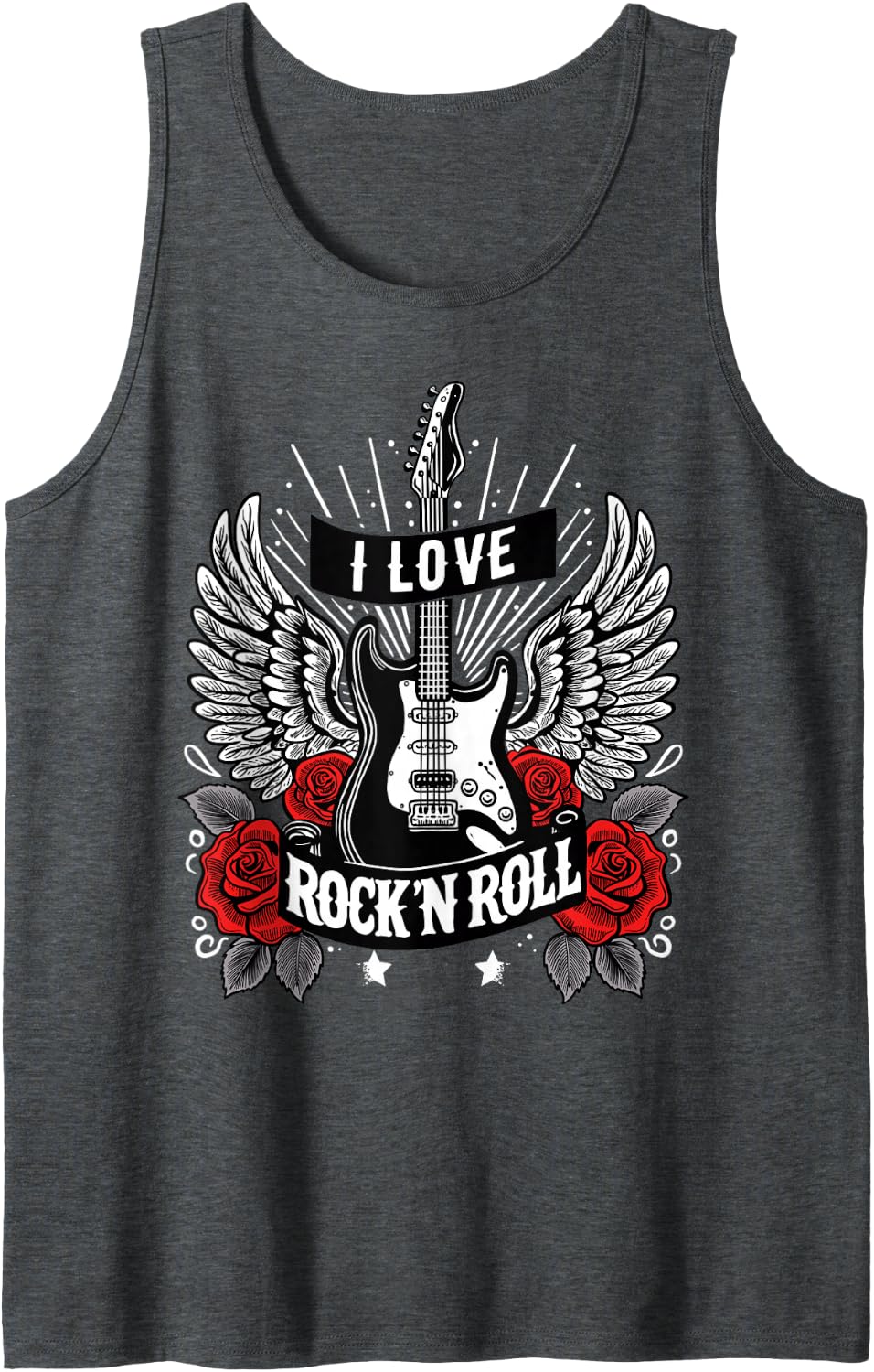 I Love Rock And Roll Retro Rock&Roll Vintage Electric Guitar Tank Top - Dark Heather Grey