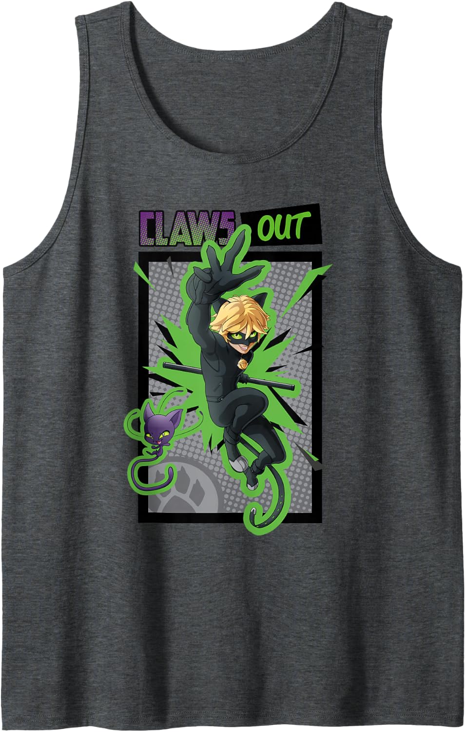 Miraculous Collection Cat Noir Focus Tank Top - Dark Heather Grey