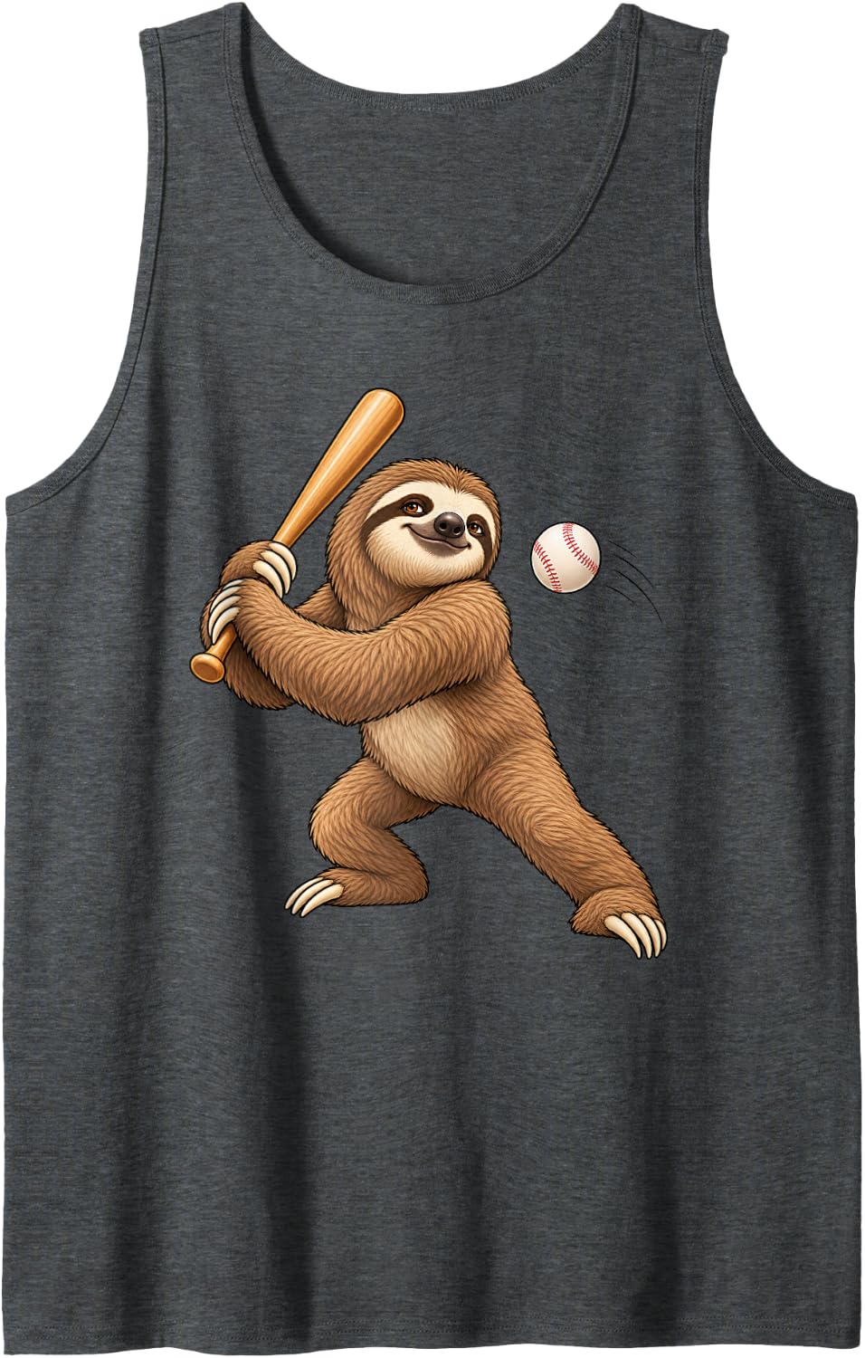 Funny Sloth Baseball Sleeveless Tank Top - Dark Heather Grey