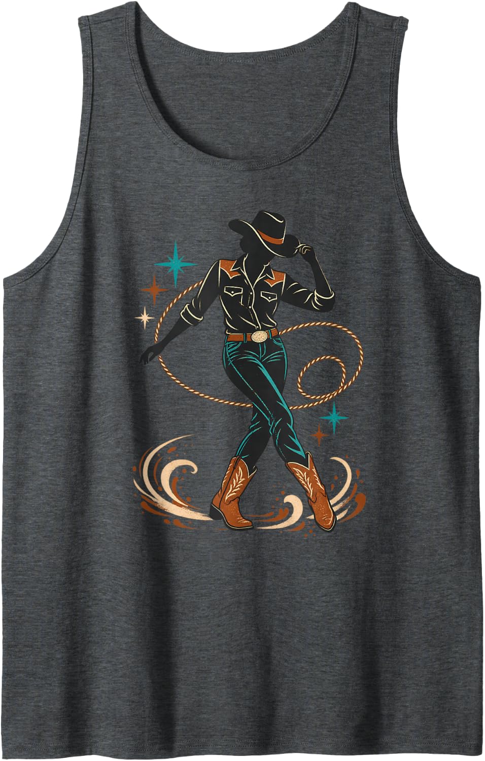 Cowgirl Line Dance Western Dance Boots Sleeveless Tank Top - Dark Heather Grey