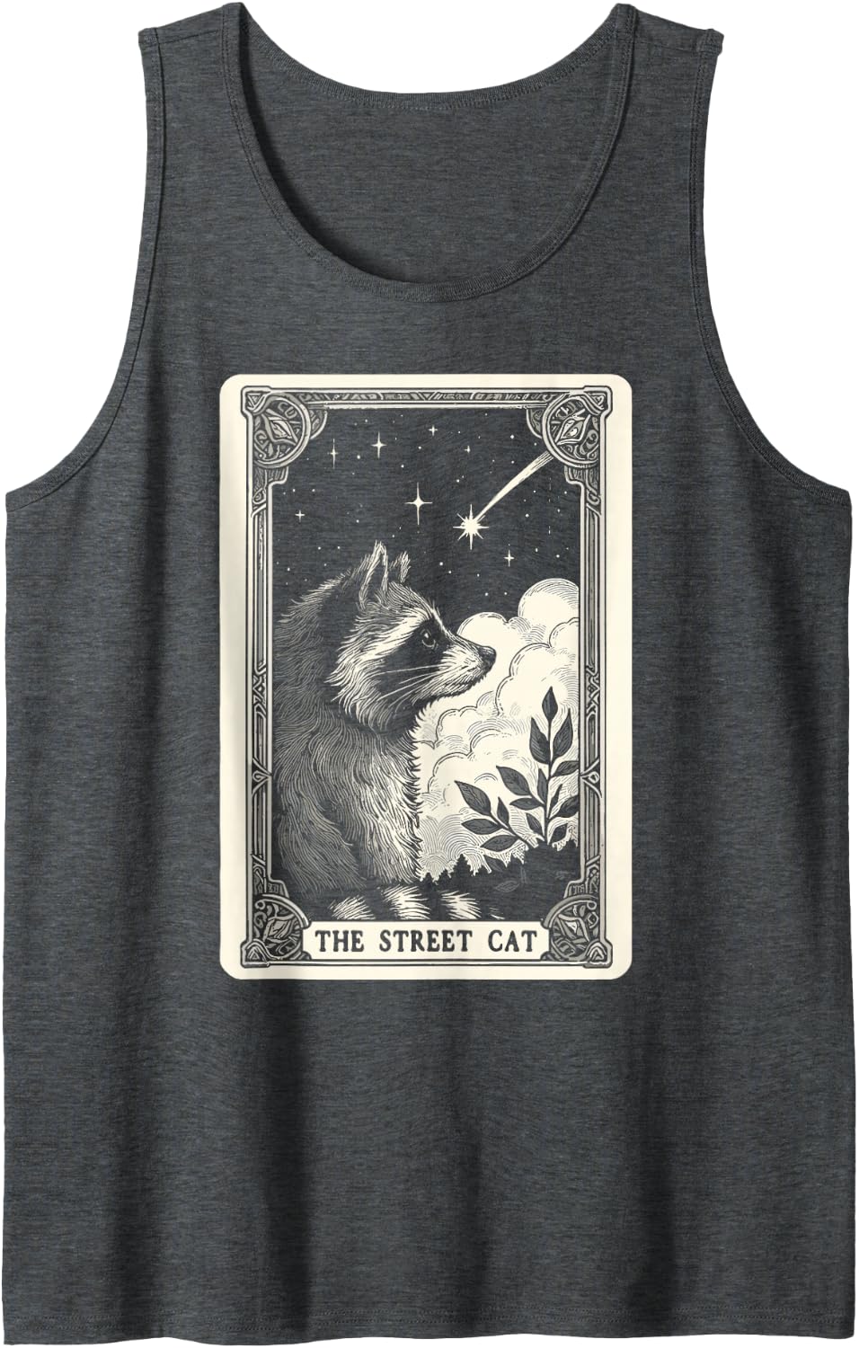 The Street Cat Racoon Tarot Card Raccoon Tank Top - Dark Heather Grey