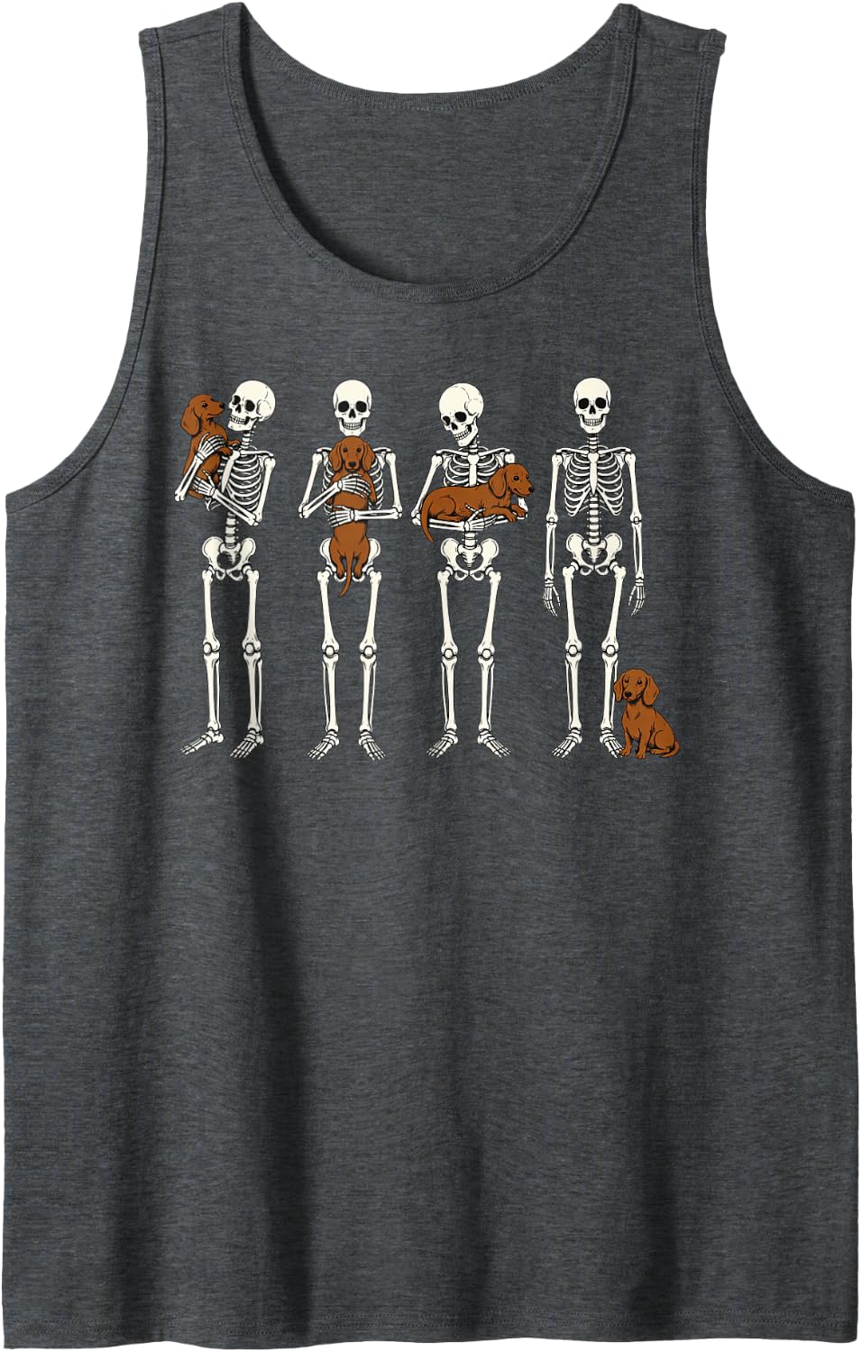 Halloween Dachshund Skeleton Dog Lover Art Sleeveless Tank Top - Dark Heather Grey