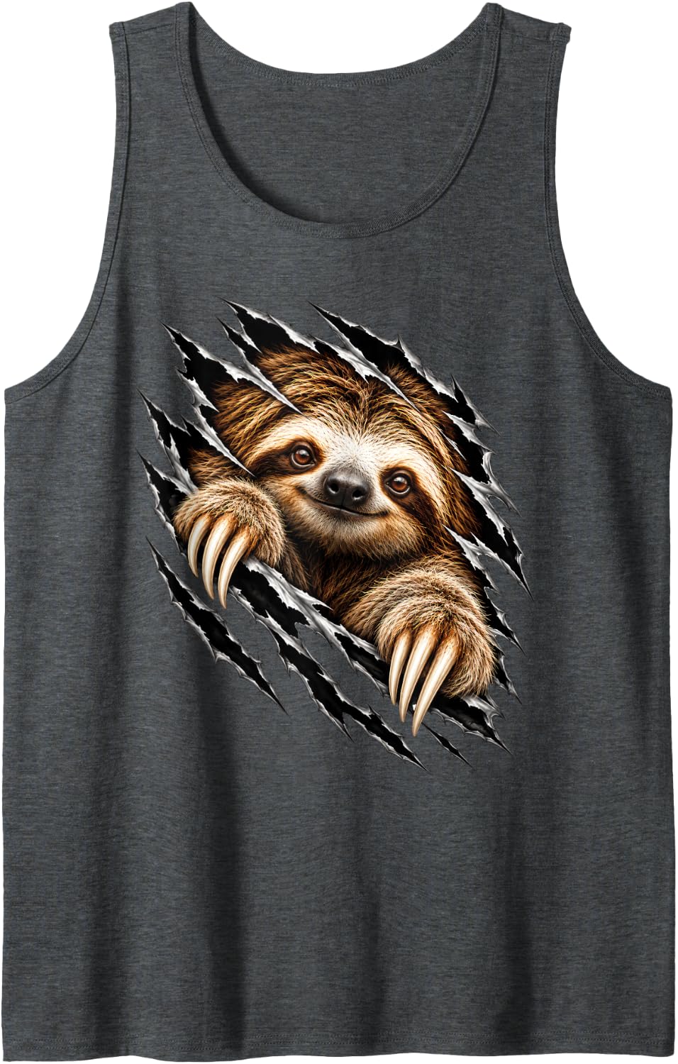 Sloth Ripping Through Rainforest Tropical Wild Animal Sleeveless Tank Top - Dark Heather Grey