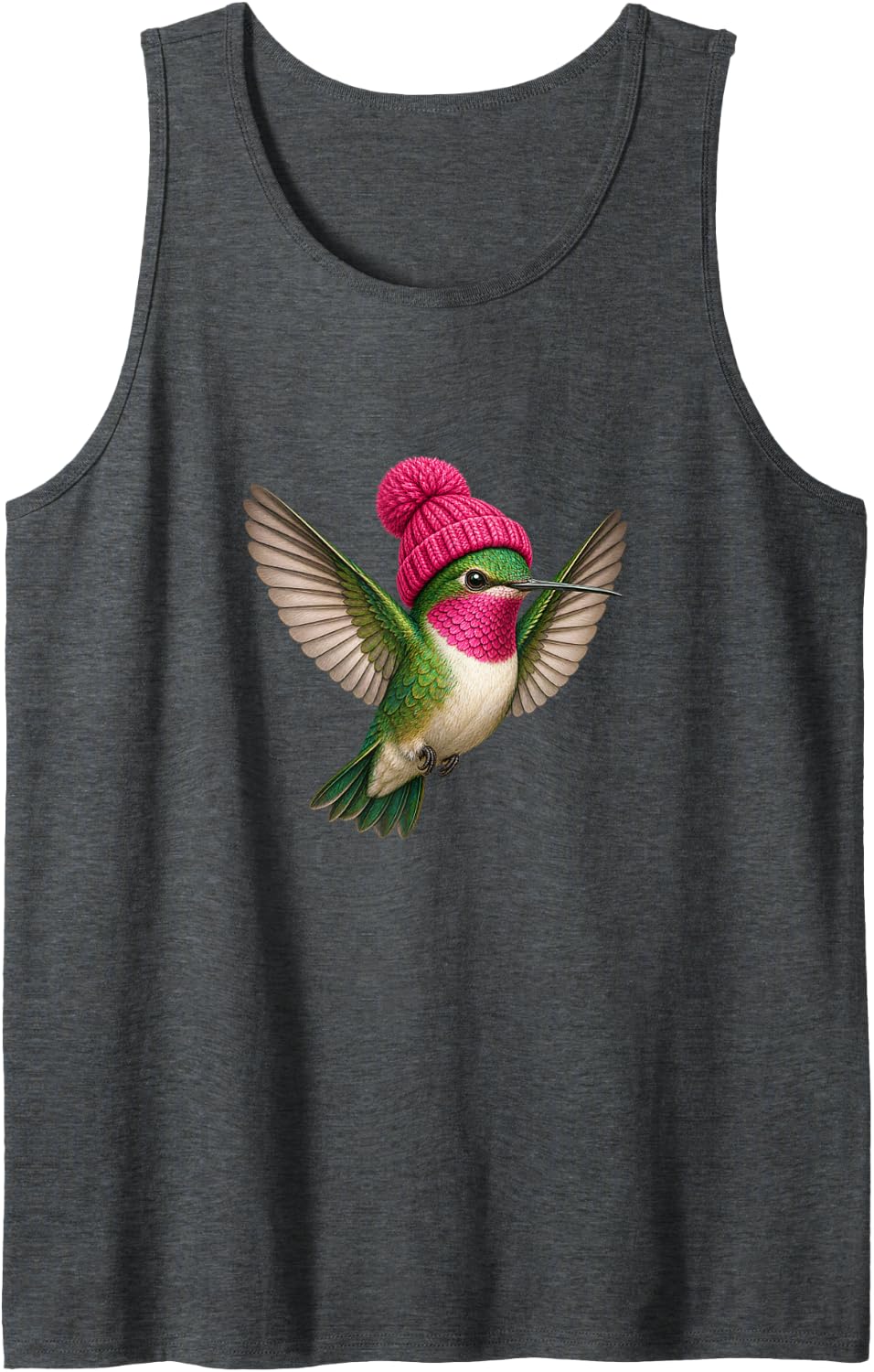 Hipster Hummingbird Wearing Beanie Funny Bird Watching Sleeveless Tank Top - Dark Heather Grey