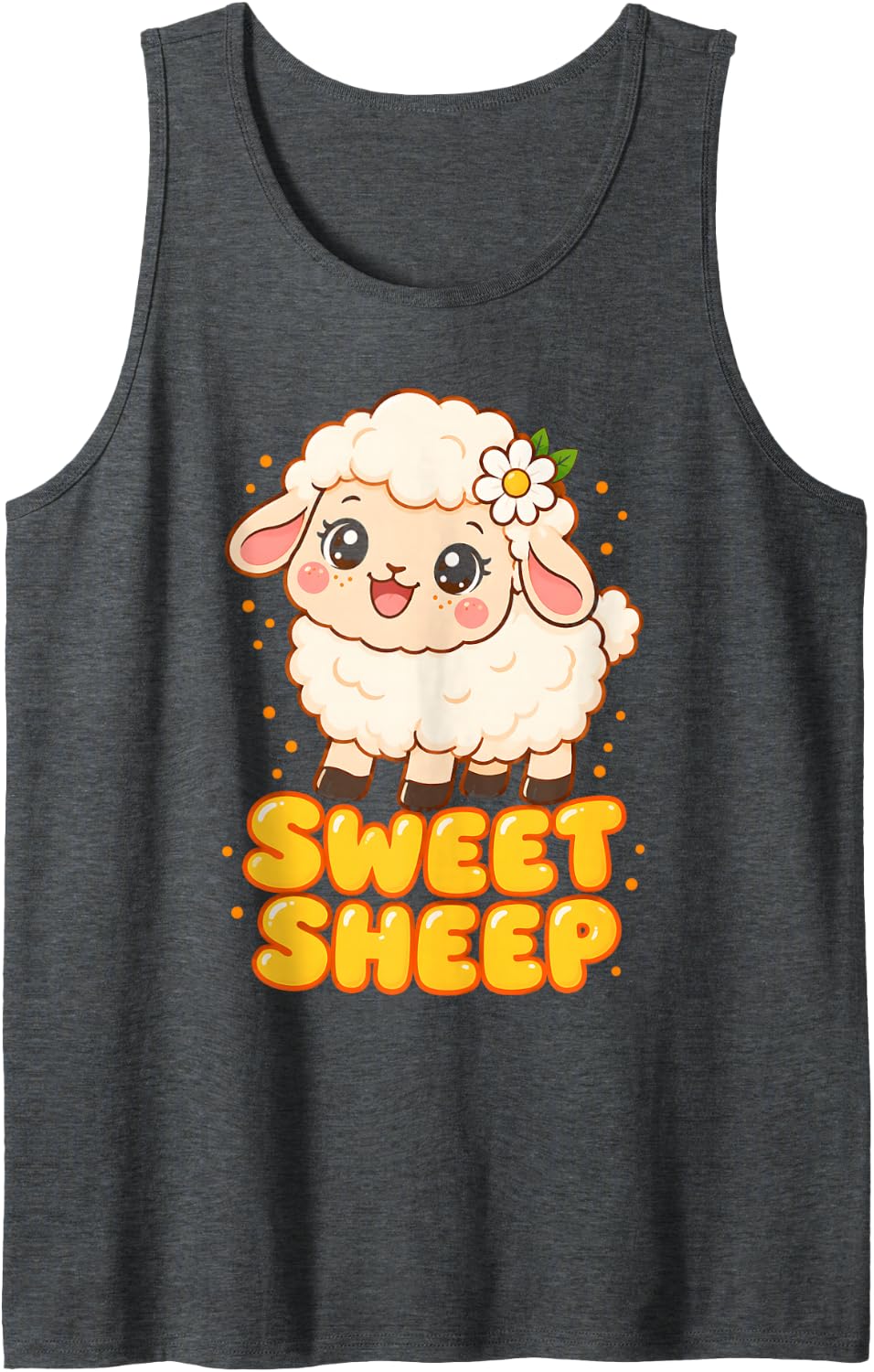Sweet Sheep Flower Kawaii Sleeveless Tank Top - Dark Heather Grey