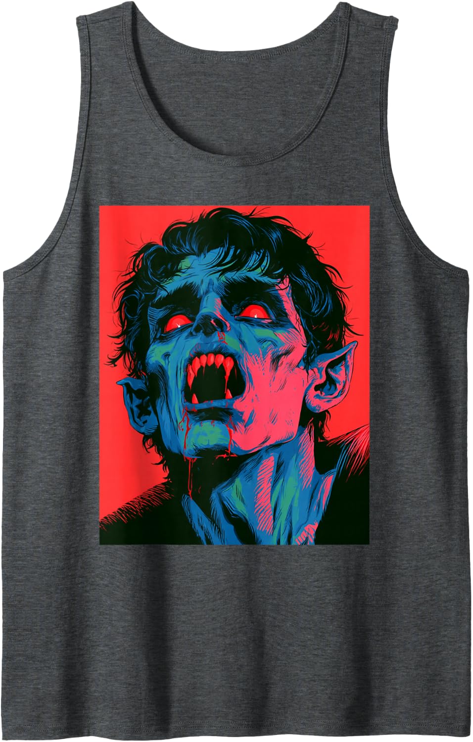 Vampire Halloween Horror Sleeveless Tank Top - Dark Heather Grey