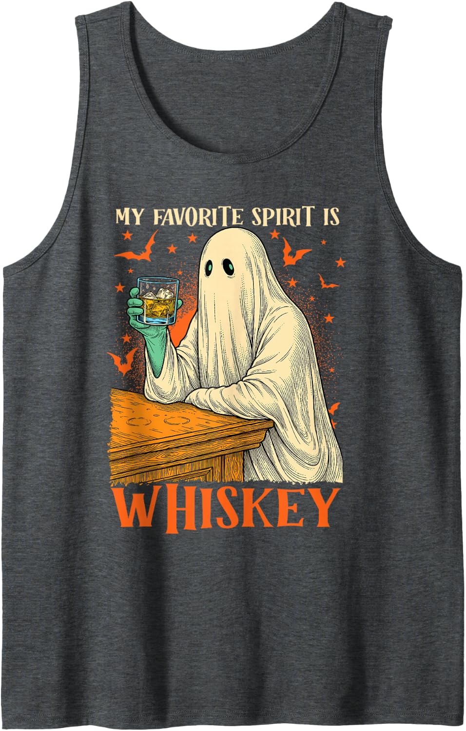 Halloween Whiskey Favorite Spirit Funny Ghost Drinking Party Sleeveless Tank Top - Dark Heather Grey
