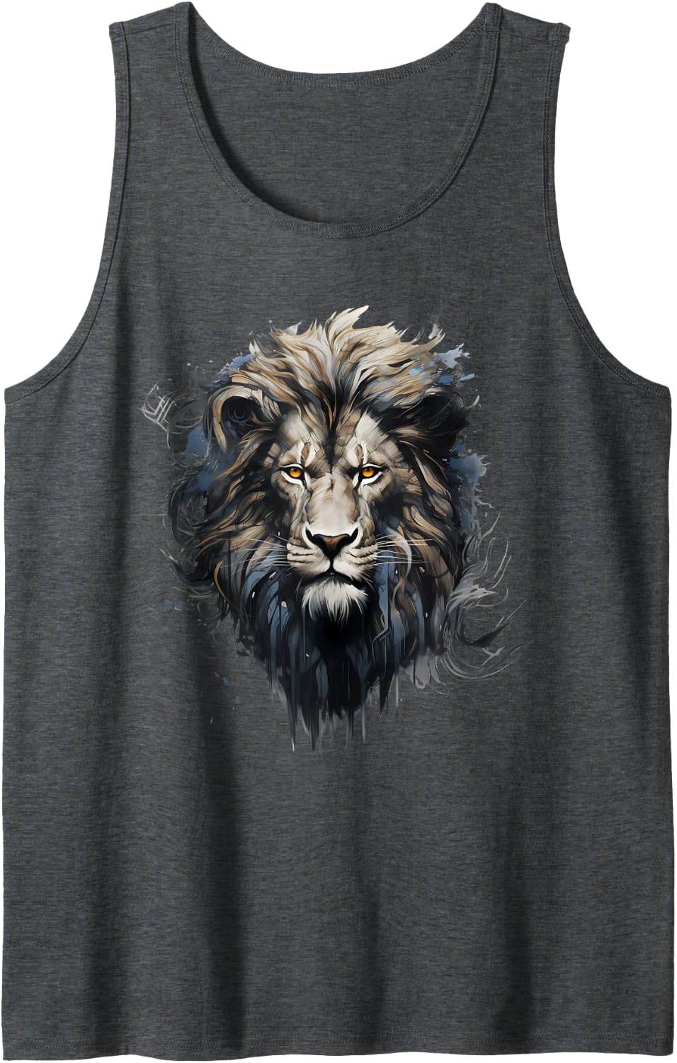 Lion Animal Print Artwork Splash African Animal Lovers Sleeveless Tank Top - Dark Heather Grey