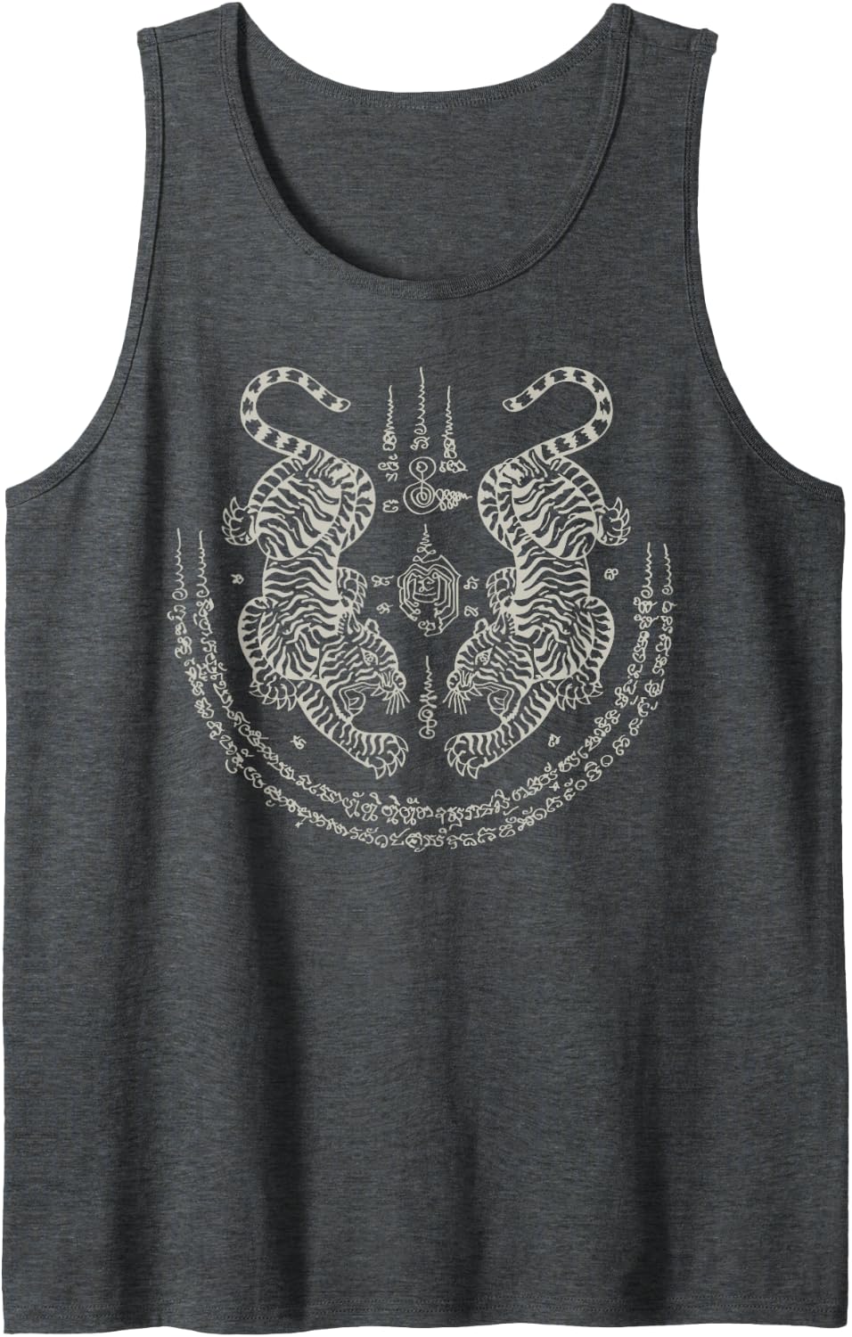 Sak Yant Thai Tattoo Twin Tiger Muay Magical Thailand Gift Tank Top - Dark Heather Grey
