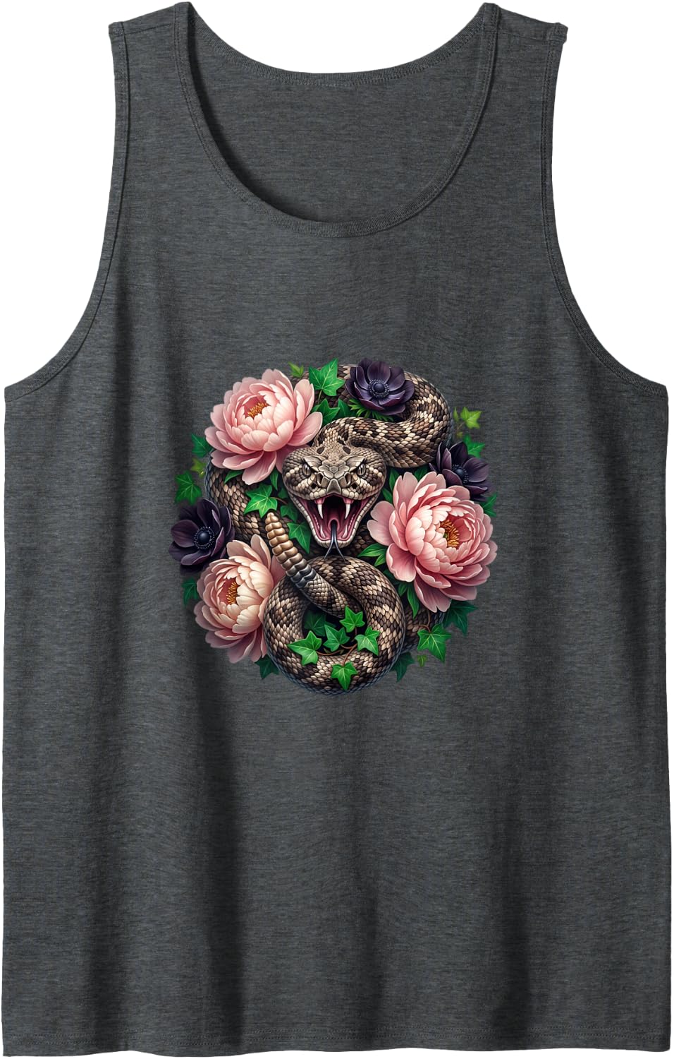 Tabla Drums with Sunflowers and Dahlias Sleeveless Tank Top - Dark Heather Grey