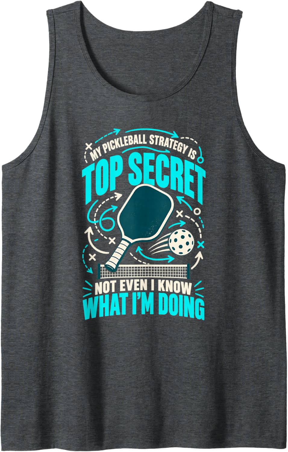 My Pickleball Strategy is Top Secret Funny Minimal Sleeveless Tank Top - Dark Heather Grey