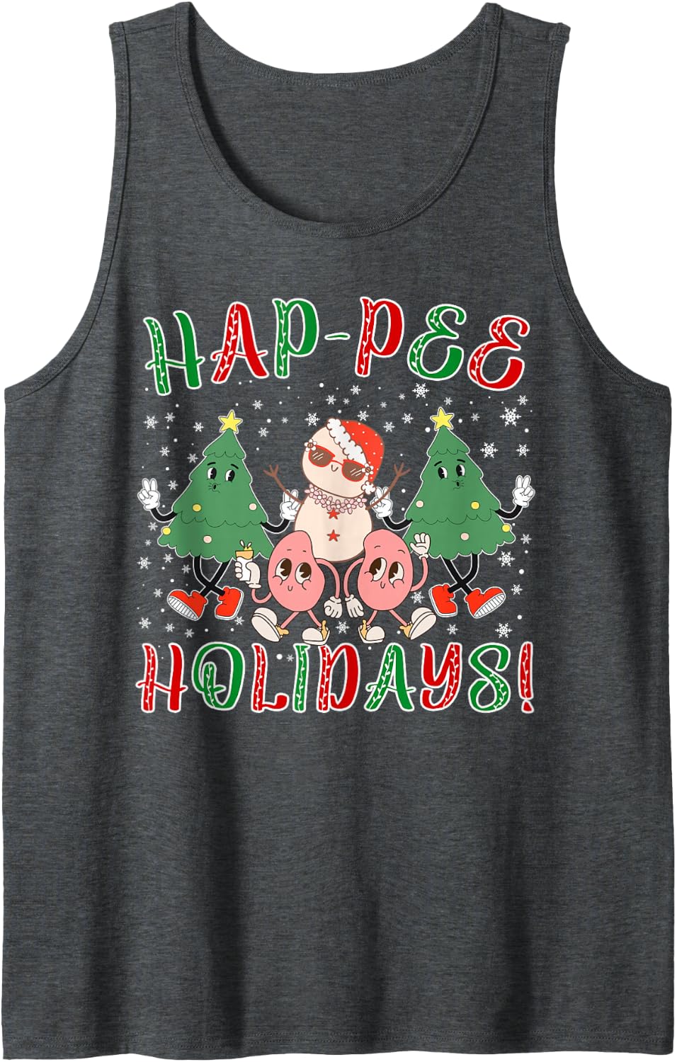 Hap-Pee Holiday Kidney Dialysis Nurse Nephrology Christmas Sleeveless Tank Top - Dark Heather Grey