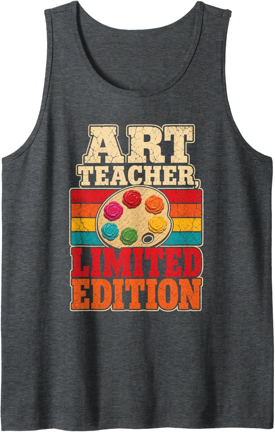 Art Teacher Limited Edition Vintage Paint Palette School Sleeveless Tank Top - Dark Heather Grey