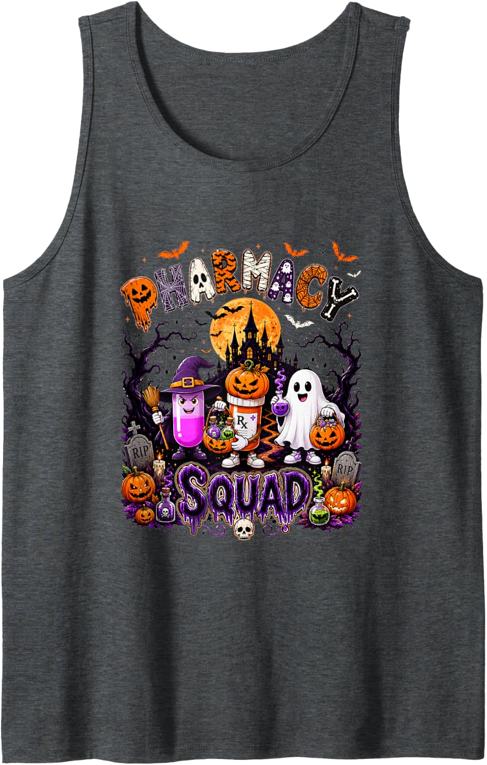 Pharmacy Squad Halloween Pharmacist Horror Pills As Witch Tank Top - Dark Heather Grey
