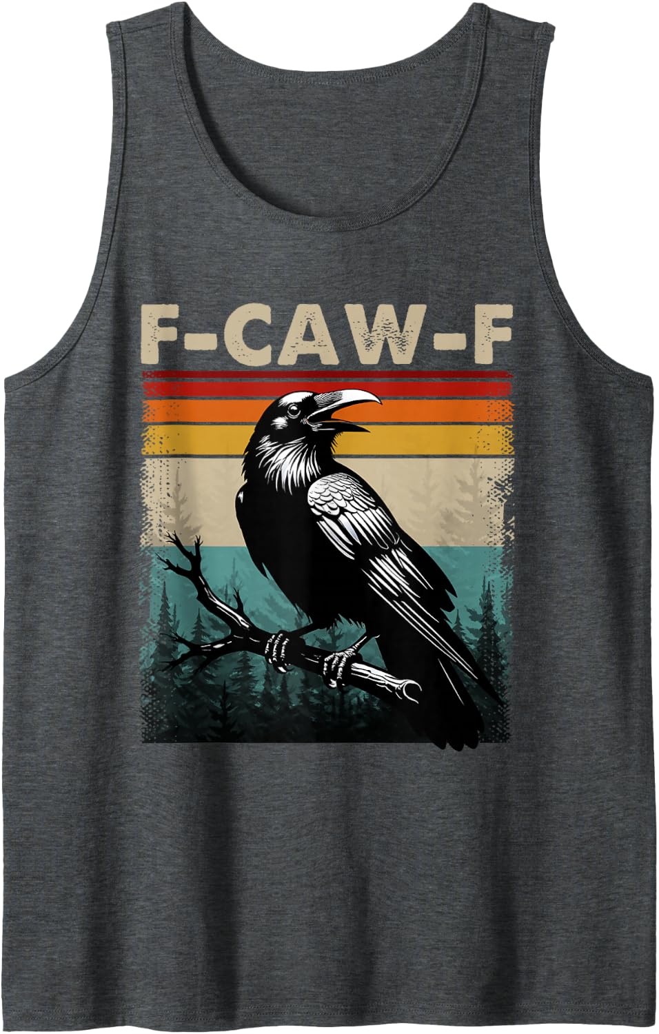 F-Caw-F Black Crow Dark Humor Gothic Halloween Retro Vintage Tank Top - Dark Heather Grey
