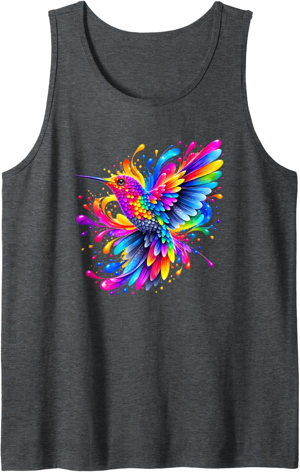 Colorful Hummingbird Splash Nature Bird Art Sleeveless Tank Top - Dark Heather Grey