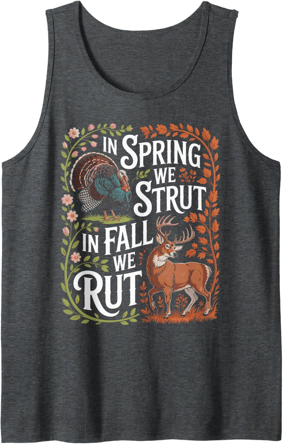 Hunting Season Turkey & Deer Huntsman Tank Top - Dark Heather Grey