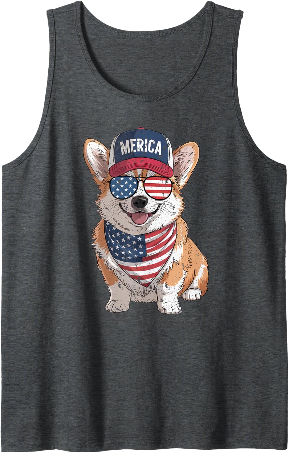 Corgi 4th of July US American Flag Dog Patriotic Tank Top - Dark Heather Grey