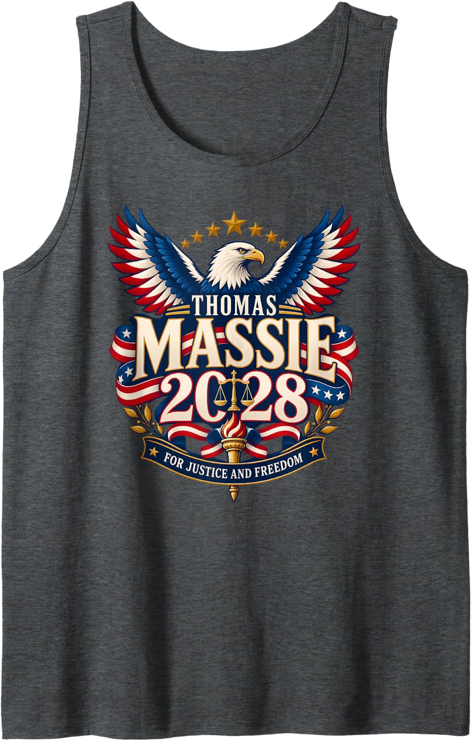 Ron Paul Thomas Massie 2028 Supporter Election President Sleeveless Tank Top - Dark Heather Grey