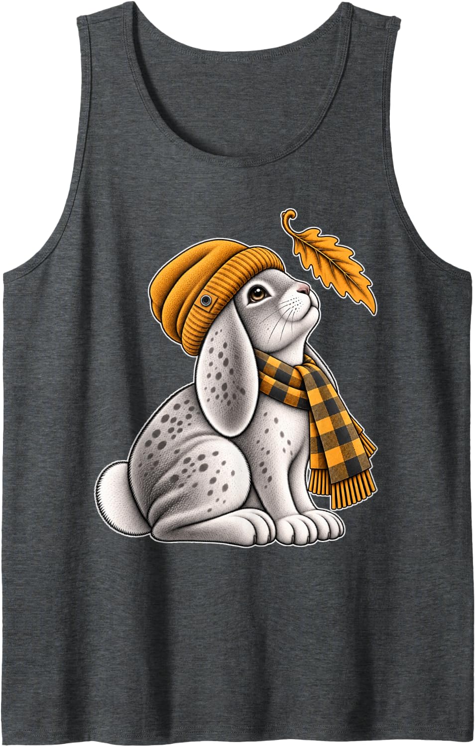 Cute Rabbit Lover Autumn Leaf Sleeveless Tank Top - Dark Heather Grey
