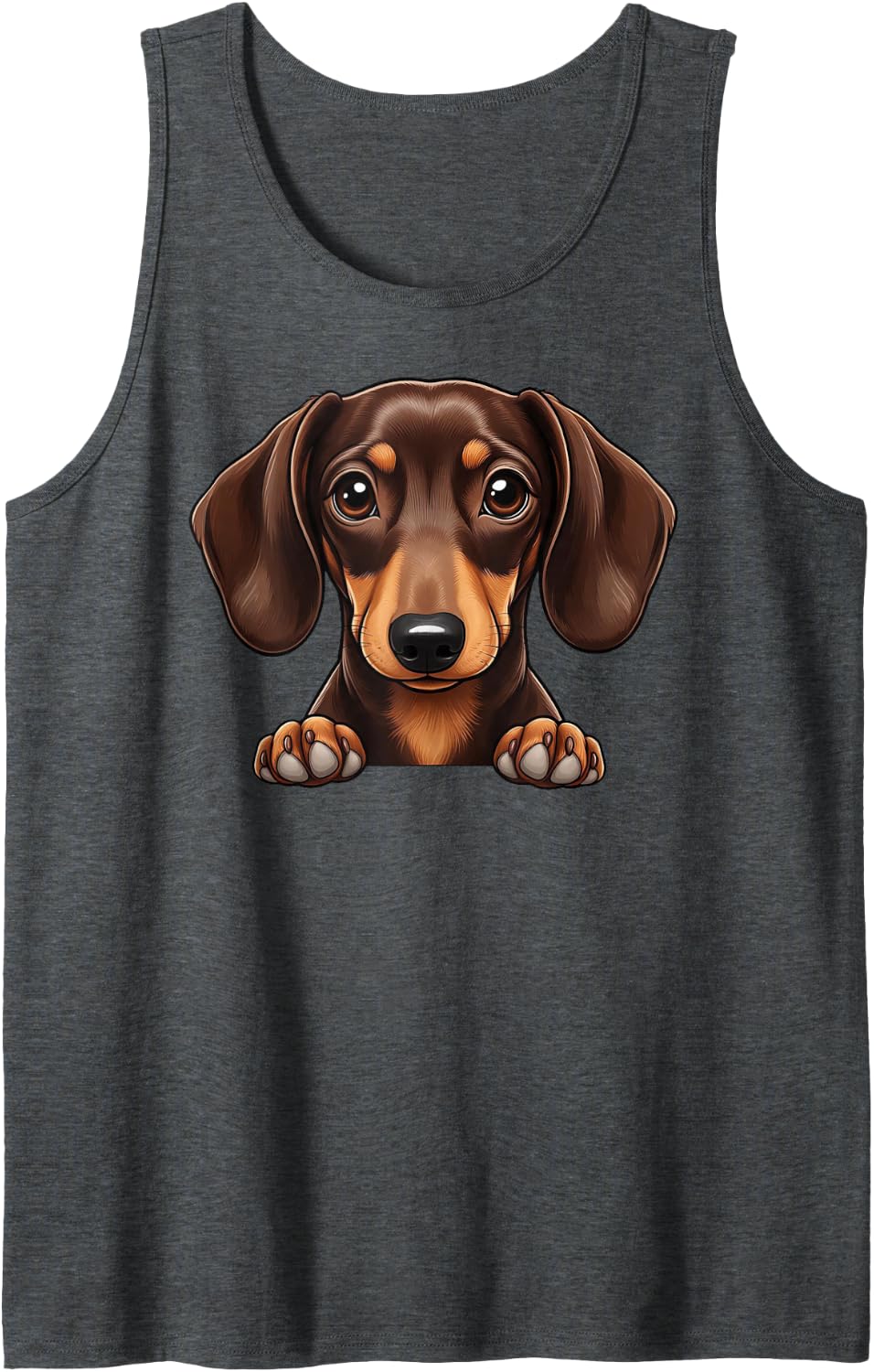 Dachshund Dog Funny Peeking Pocket Puppy Dog Lover Sleeveless Tank Top - Dark Heather Grey