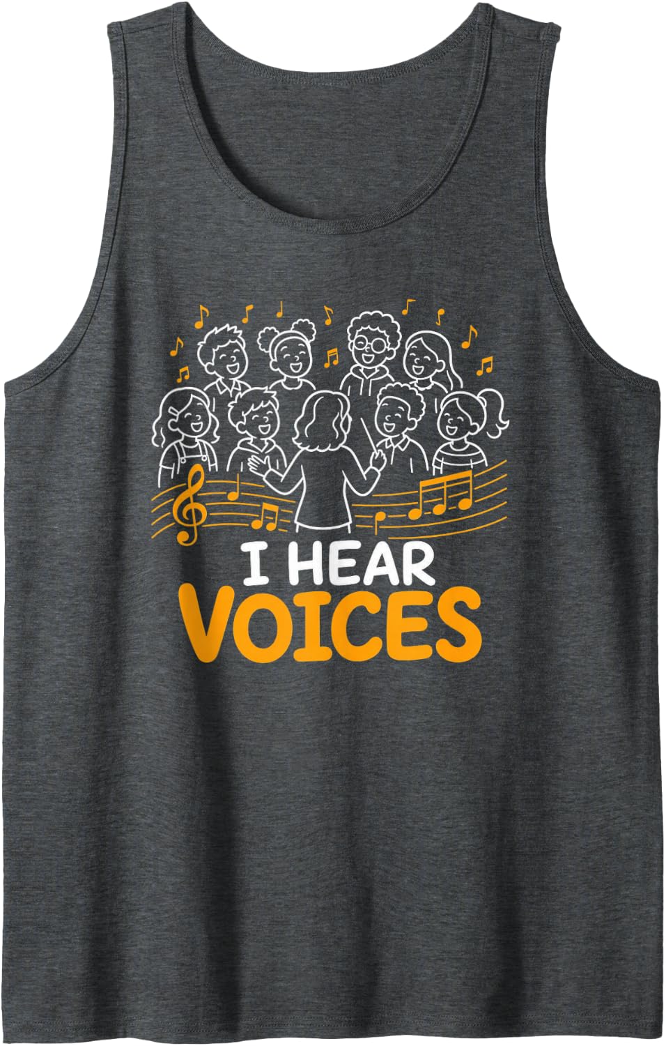 I Hear Voices Choir Singing Music Notes Tank Top - Dark Heather Grey