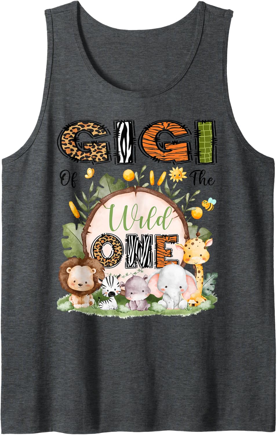 Gigi of The Wild One 1St Birthday Boy Safari Jungle Sleeveless Tank Top - Dark Heather Grey
