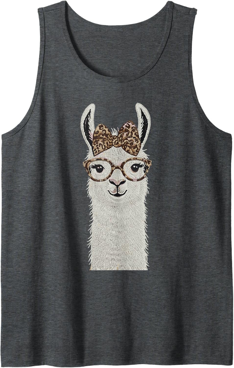Cute Nerdy Leopard Bow Llama Funny Animal for Men Women Sleeveless Tank Top - Dark Heather Grey